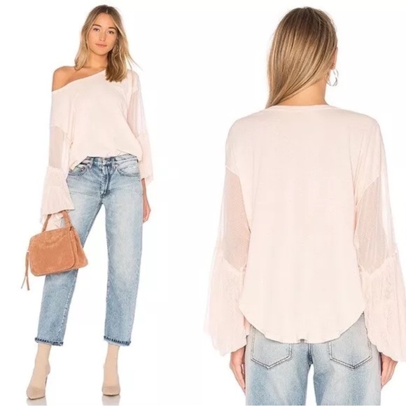 Free People cotton mesh tulle shirt blush pink XS oversized still got it tee - Picture 1 of 5